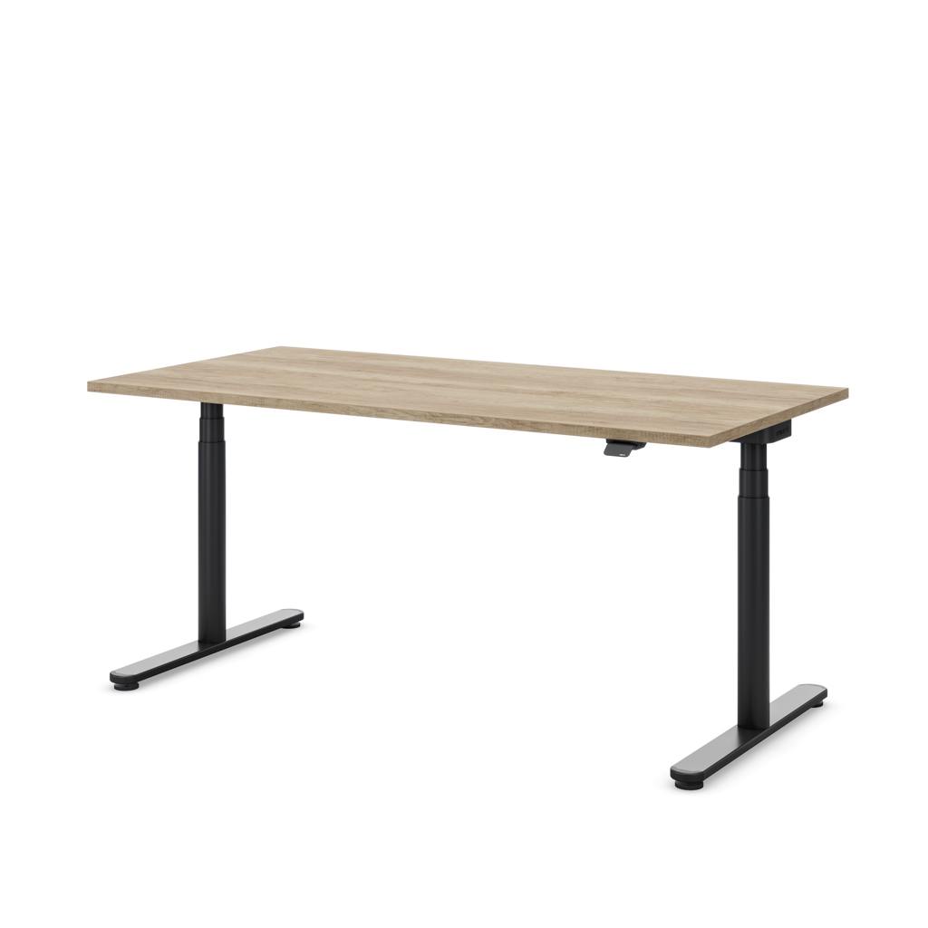 Höhenverstellbarer Schreibtisch Masterlift® Flex Basic rund, Eiche Dekor/Silber 160x80