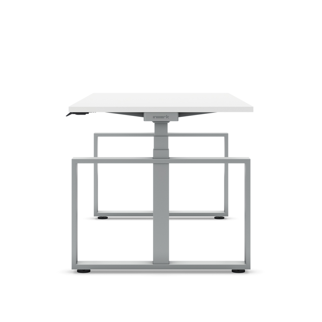 Höhenverstellbarer Schreibtisch Masterlift® Flex Loop-Edition, Stahl Rechteck, Weiss Dekor/Silber 140x80