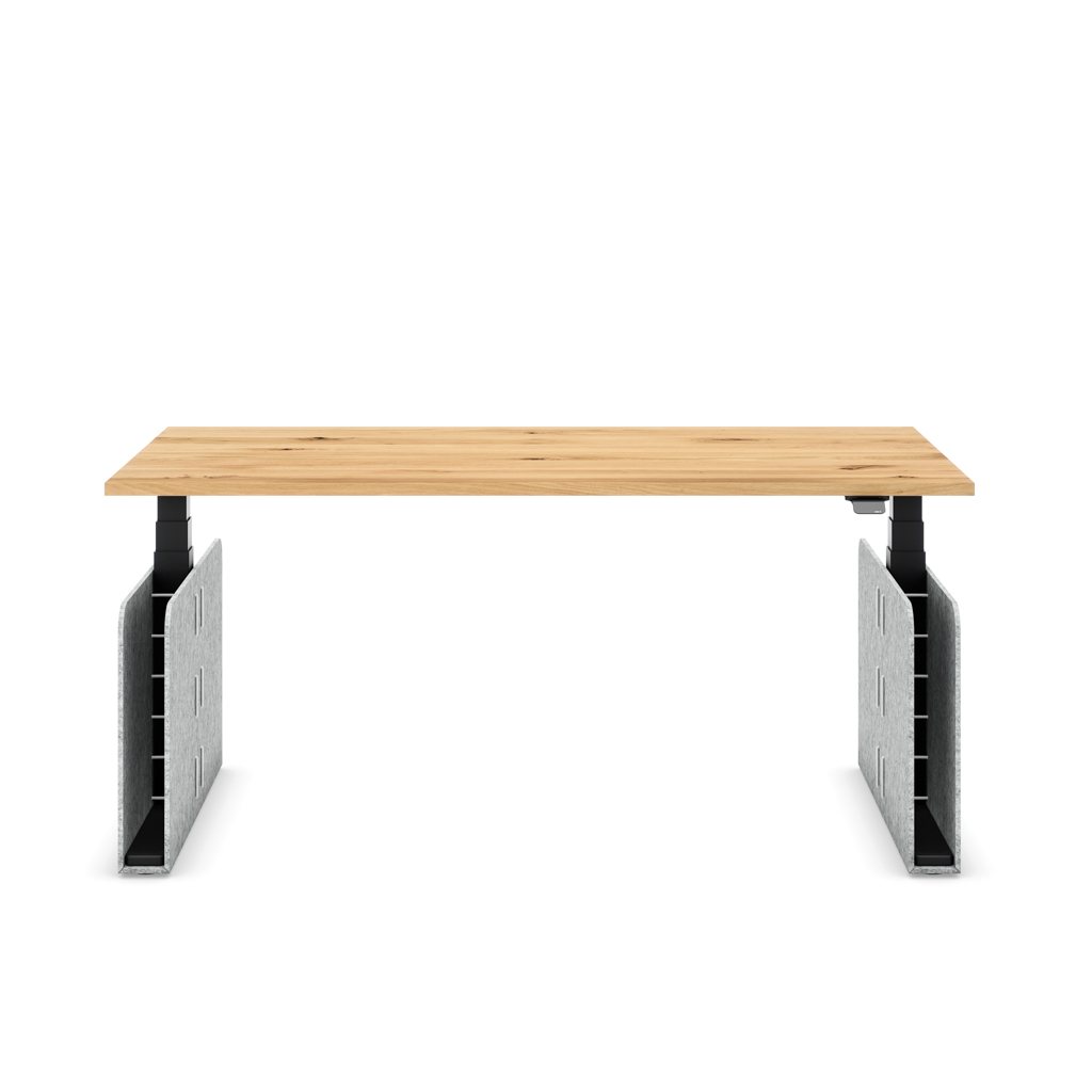 Höhenverstellbarer Schreibtisch Masterlift® Flex Akustix®-Edition, Rechteck Hellgrau, Eiche Massivholz/Schwarz 160x80