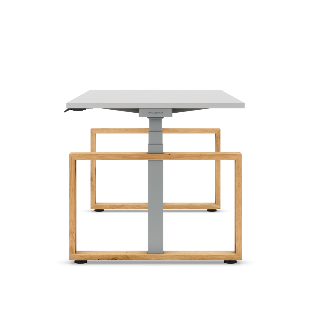Höhenverstellbarer Schreibtisch Masterlift® Flex Loop-Edition, Holz Rechteck, Lichtgrau Dekor/Silber 180x80