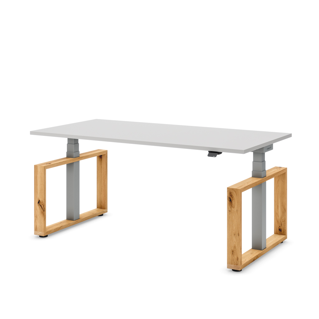 Höhenverstellbarer Schreibtisch Masterlift® Flex Loop-Edition, Holz Rechteck, Lichtgrau Dekor/Silber 180x80