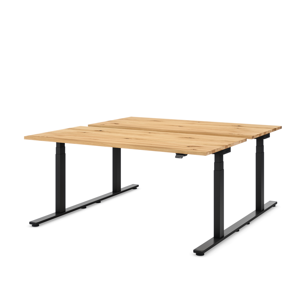Höhenverstellbarer Team-Schreibtisch Masterlift® Flex Light, Eiche Massivholz/Schwarz 160x80