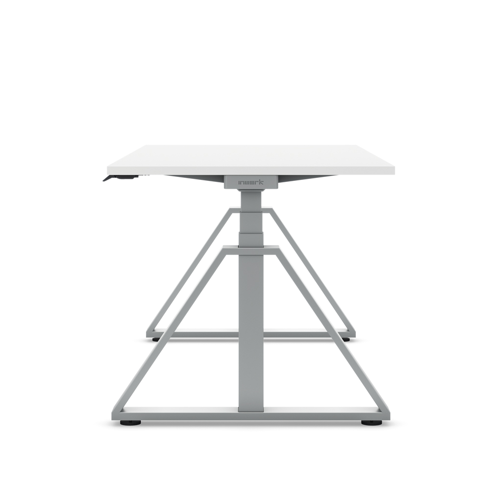 Höhenverstellbarer Schreibtisch Masterlift® Flex Loop-Edition, Stahl Trapez, Weiss Dekor/Silber 140x80