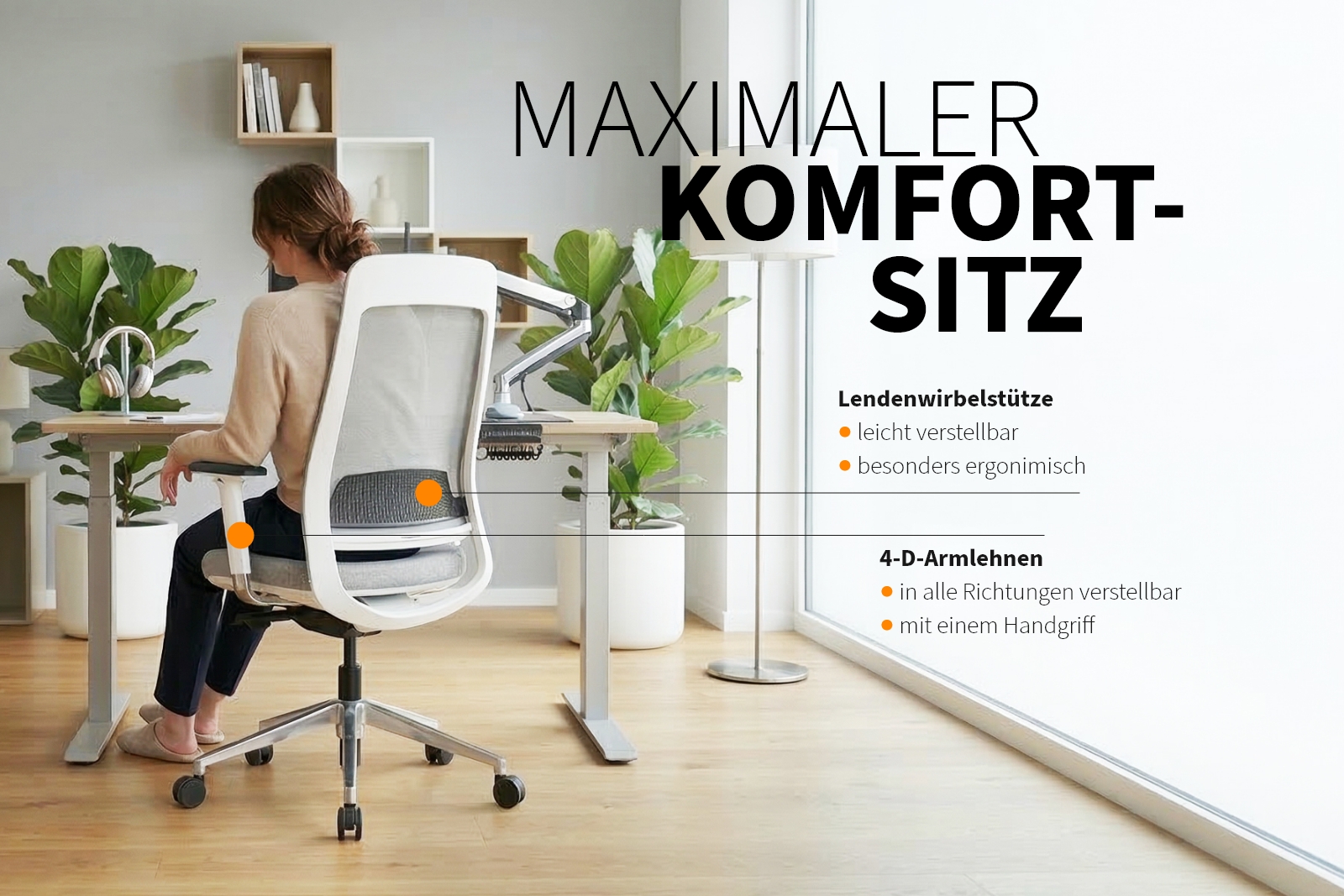 Inwerk Teamo® Original - Ergonomischer Bürostuhl, Weiß/Grau