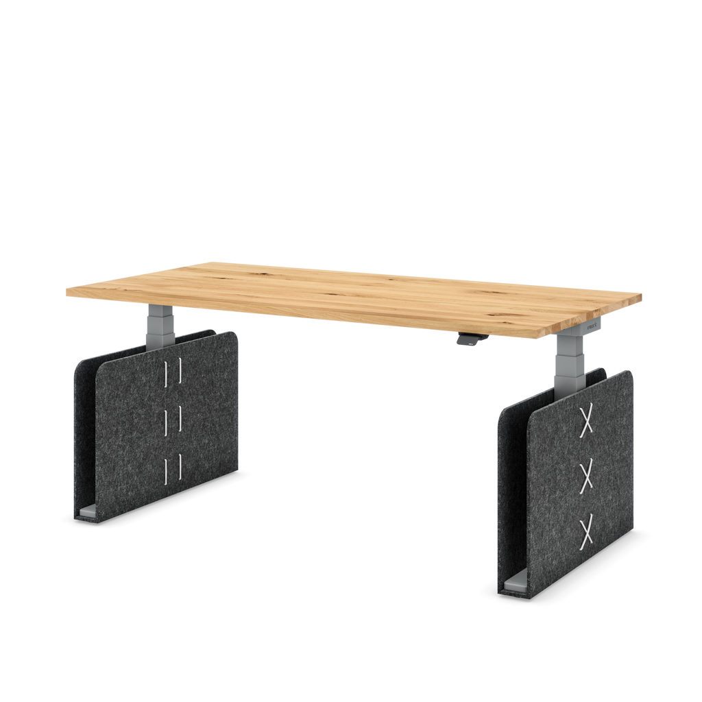 Höhenverstellbarer Schreibtisch Masterlift® Flex Akustix®-Edition, Rechteck Dunkelgrau, Eiche Massivholz/Silber 160x80