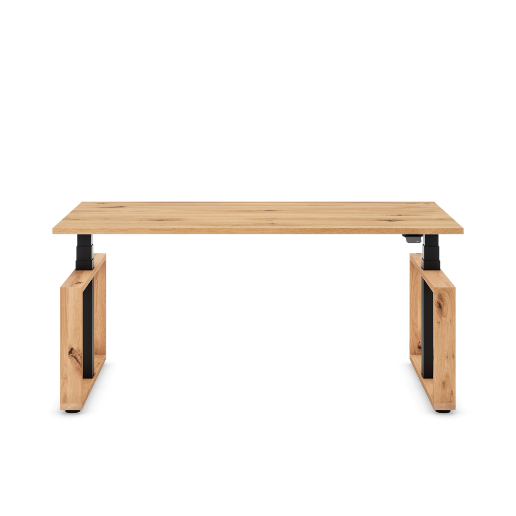Höhenverstellbarer Schreibtisch Masterlift® Flex Loop-Edition, Holz Rechteck, Eiche Massivholz/Schwarz 160x80