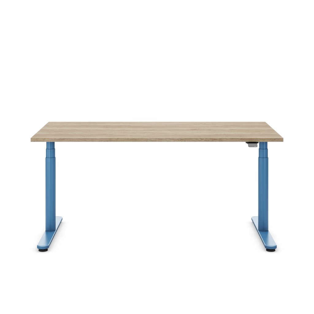 Höhenverstellbarer Schreibtisch Masterlift® Flex Basic rund, Eiche Dekor/Brillantblau 180x80