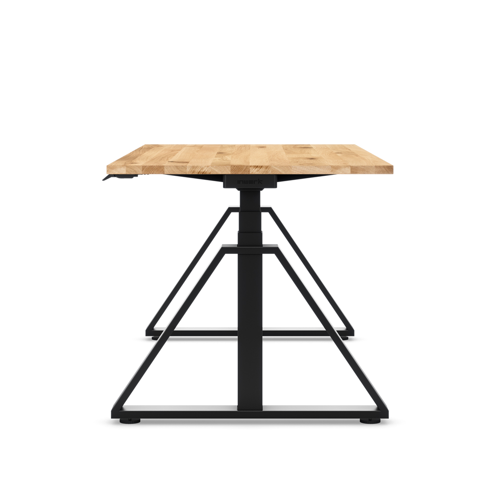 Höhenverstellbarer Schreibtisch Masterlift® Flex Loop-Edition, Stahl Trapez, Eiche Massivholz/Schwarz 180x80