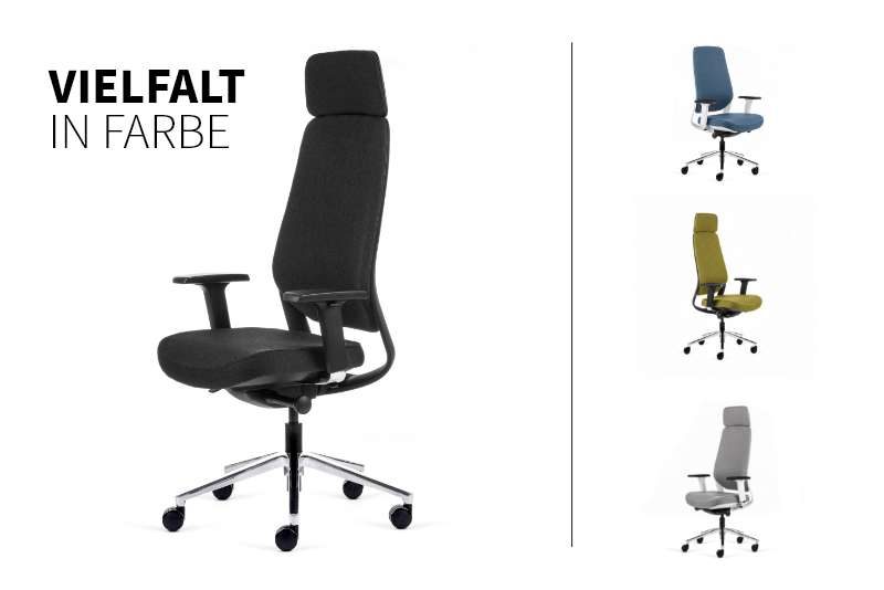 Teamo® Plush Plus - Ergonomischer Bürostuhl mit Kopfstütze, Vollpolster, Schwarz