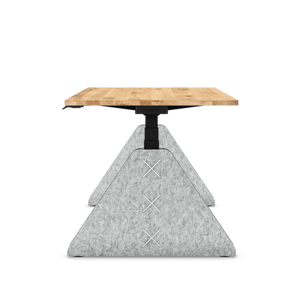 Höhenverstellbarer Schreibtisch Masterlift® Flex Akustix®-Edition, Trapez Hellgrau, Eiche Massivholz/Schwarz 160x80