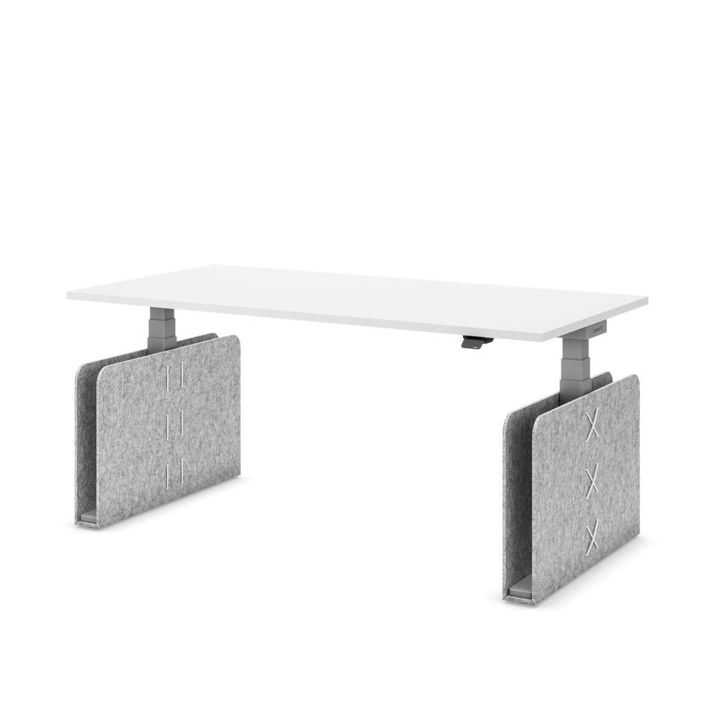 Höhenverstellbarer Schreibtisch Masterlift® Flex Akustix®-Edition, Rechteck Hellgrau, Weiss Dekor/Silber 160x80