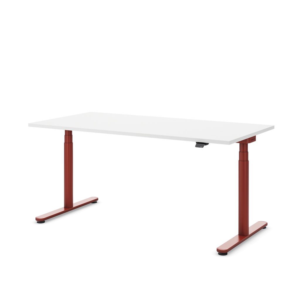 Höhenverstellbarer Schreibtisch Masterlift® Flex Basic rund, Weiss/Braunrot 140x80