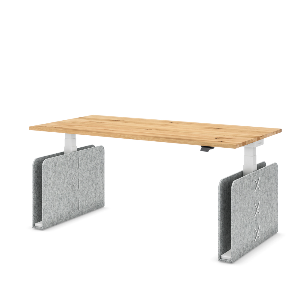 Höhenverstellbarer Schreibtisch Masterlift® Flex Akustix®-Edition, Rechteck Hellgrau, Eiche Massivholz/Weiss 180x80
