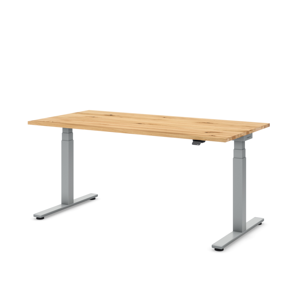 Höhenverstellbarer Schreibtisch Masterlift® Flex Basic, Eiche Massivholz/Silber 180x80