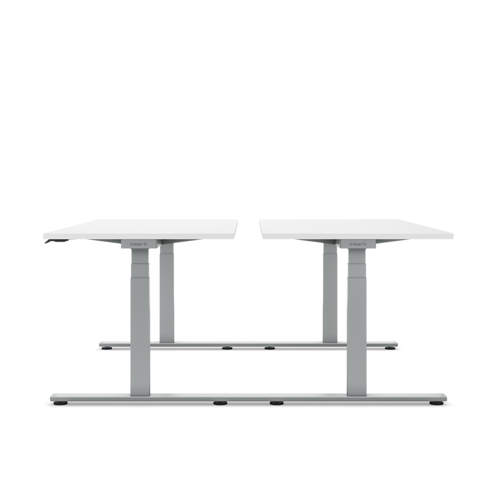Höhenverstellbarer Team-Schreibtisch Masterlift® Flex Light, Weiss/Silber140x80
