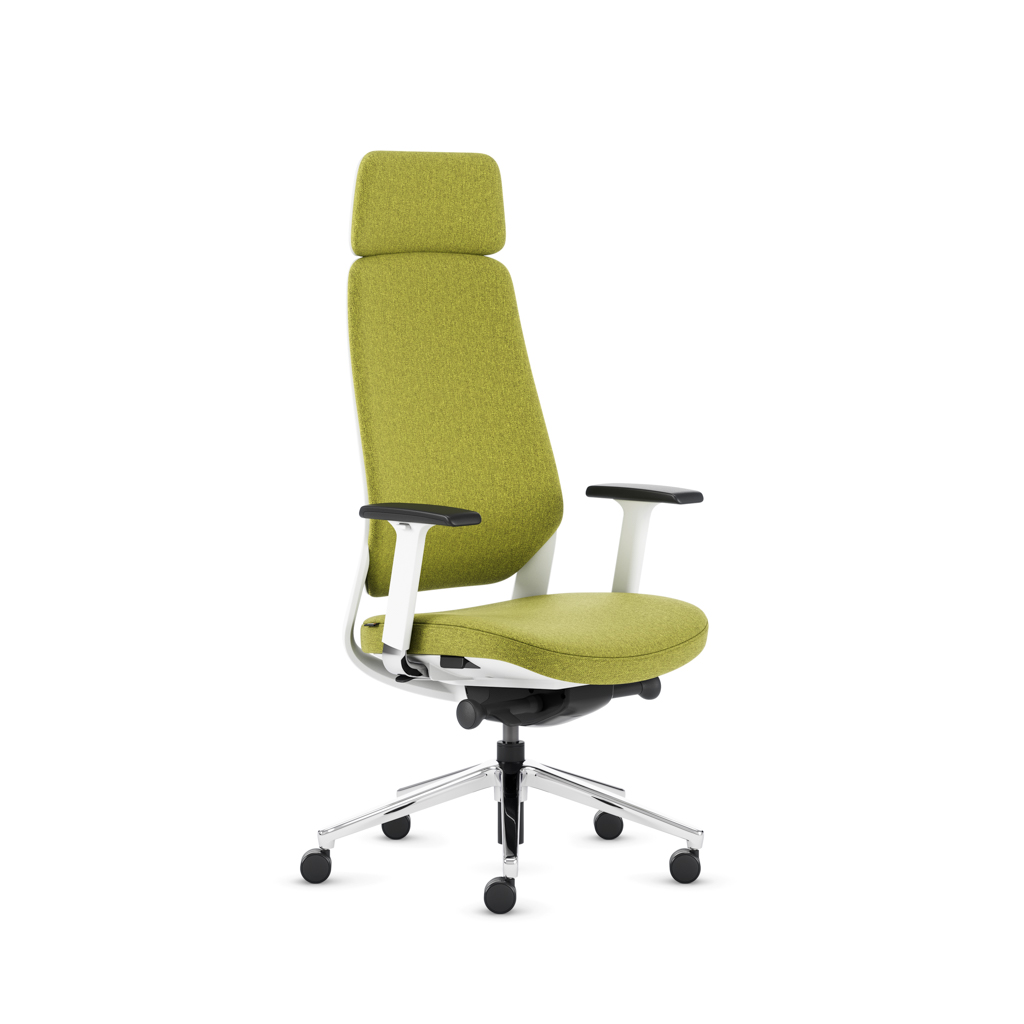 Teamo® Plush Plus - Ergonomischer Bürostuhl mit Kopfstütze, Vollpolster, Weiss/Grün