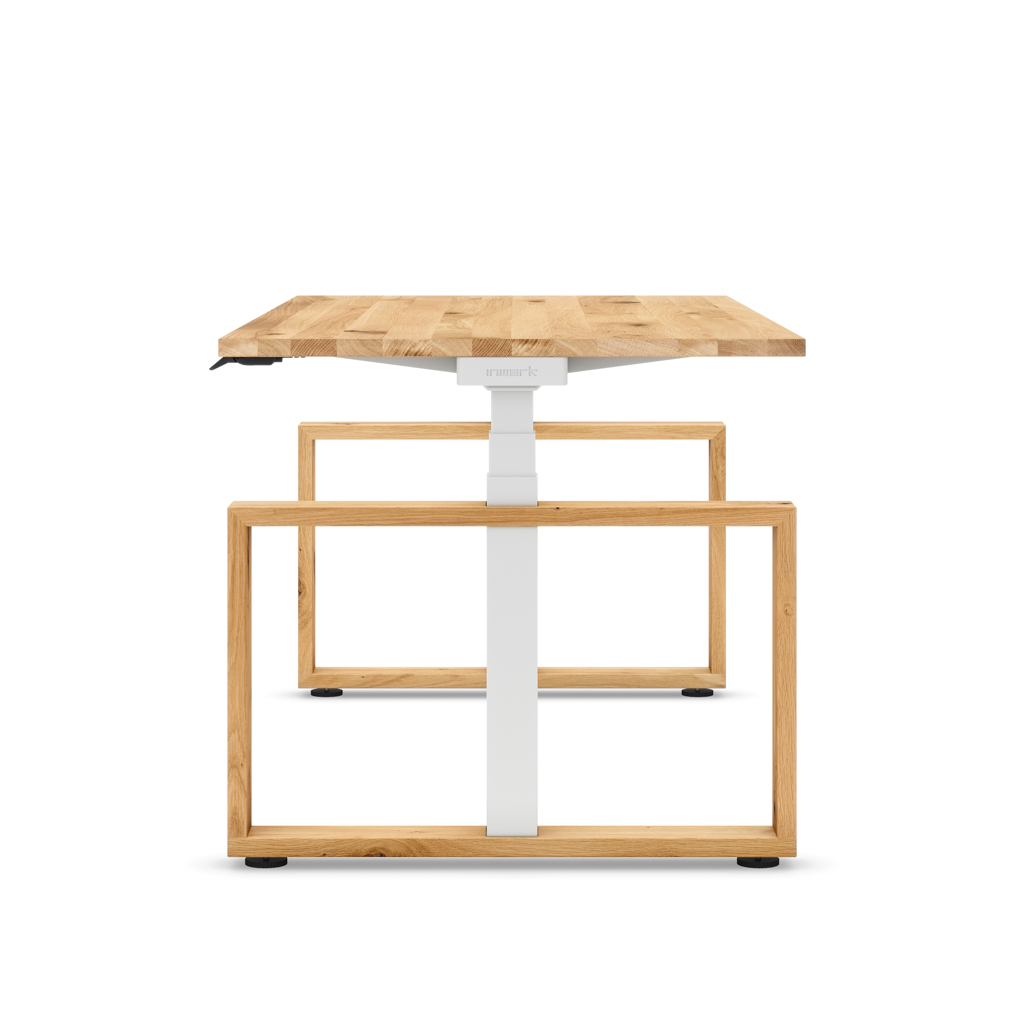 Höhenverstellbarer Schreibtisch Masterlift® Flex Loop-Edition, Holz Rechteck, Eiche Massivholz/Weiss 180x80