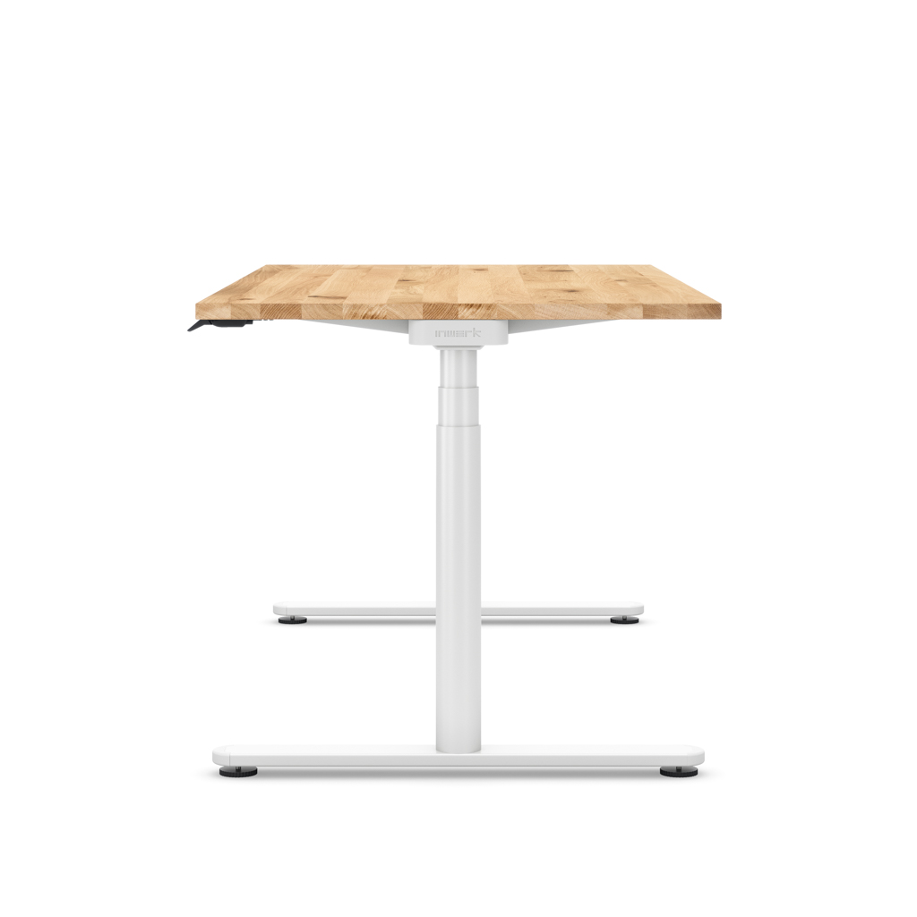 Höhenverstellbarer Schreibtisch Masterlift® Flex Basic rund, Eiche Massivholz/Weiss 160x80