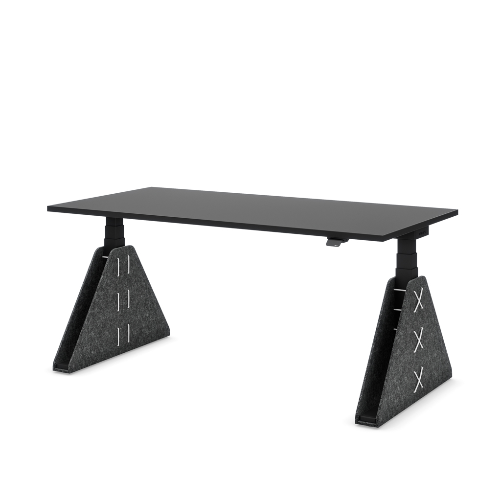 Höhenverstellbarer Schreibtisch Masterlift® Flex Akustix®-Edition, Trapez Dunkelgrau, Schwarz Dekor/Schwarz 160x80