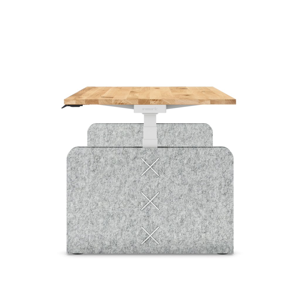 Höhenverstellbarer Schreibtisch Masterlift® Flex Akustix®-Edition, Rechteck Hellgrau, Eiche Massivholz/Weiss 180x80