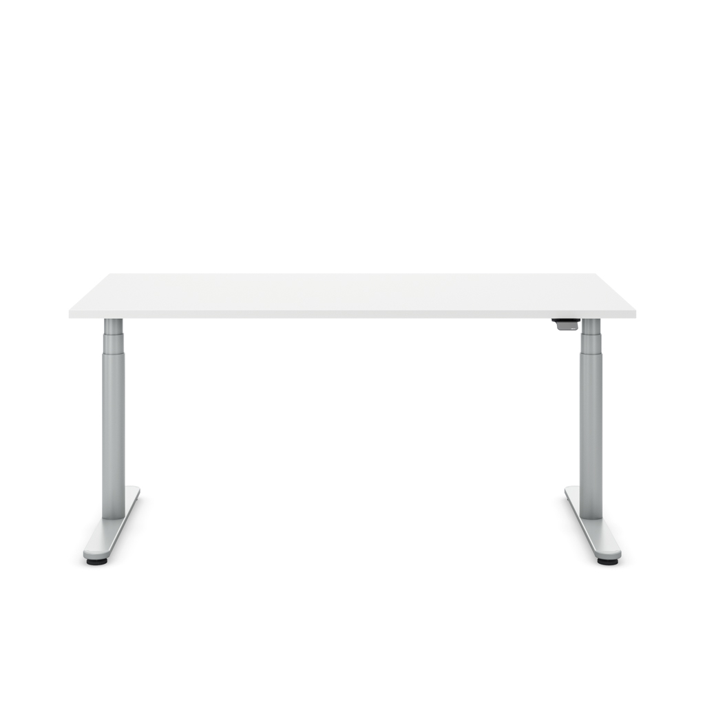Höhenverstellbarer Schreibtisch Masterlift® Flex Basic rund, Weiss/Silber 140x80