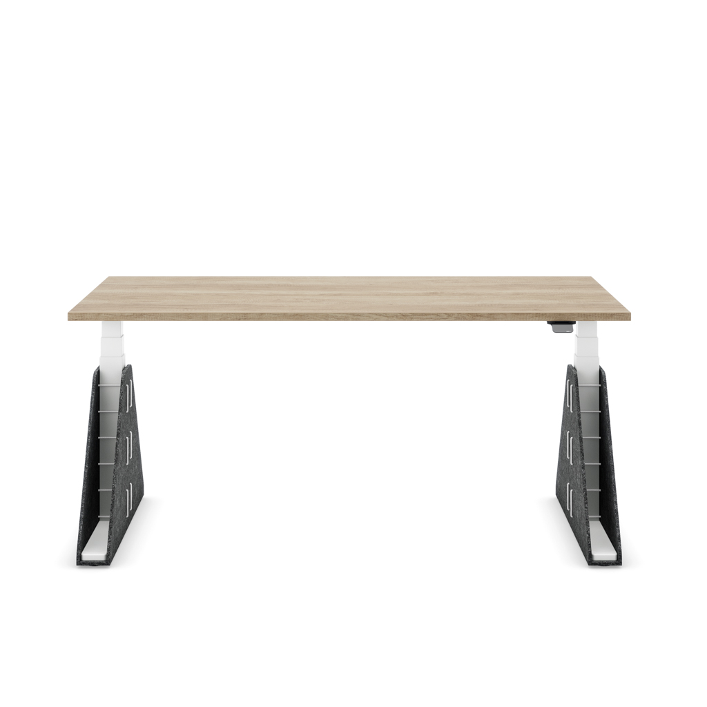 Höhenverstellbarer Schreibtisch Masterlift® Flex Akustix®-Edition, Trapez Dunkelgrau, Eiche Dekor/Weiss 160x80