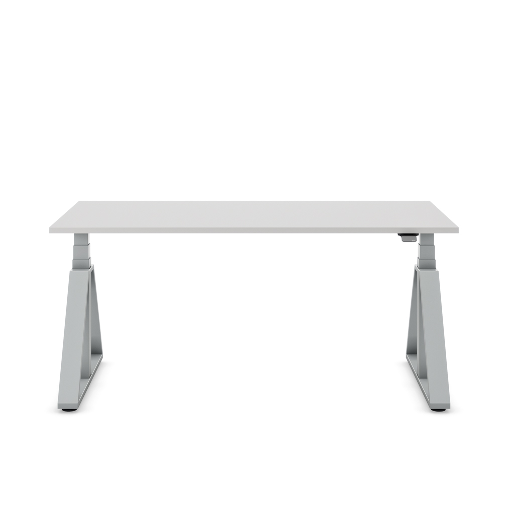 Höhenverstellbarer Schreibtisch Masterlift® Flex Loop-Edition, Stahl Trapez, Lichtgrau Dekor/Silber 160x80