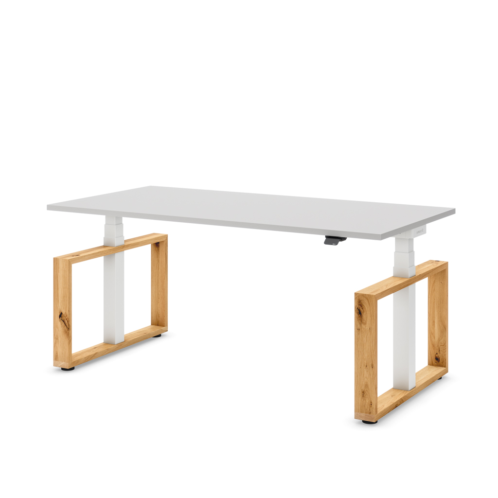 Höhenverstellbarer Schreibtisch Masterlift® Flex Loop-Edition, Holz Rechteck, Lichtgrau Dekor/Weiss 160x80