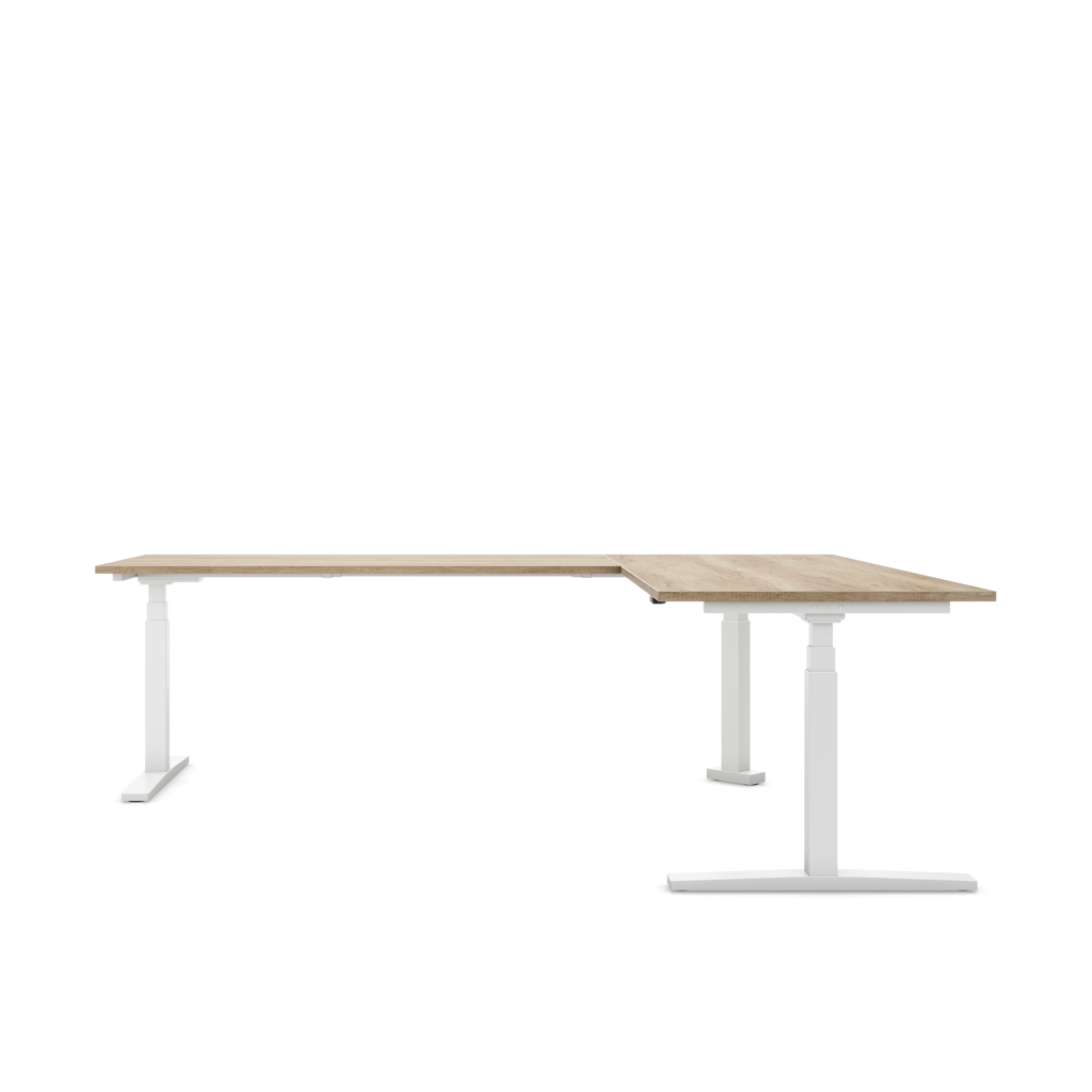 Höhenverstellbarer Eckschreibtisch Imperio® Lift Corner, Anbautisch links, Eiche Dekor/Weiss 240x180