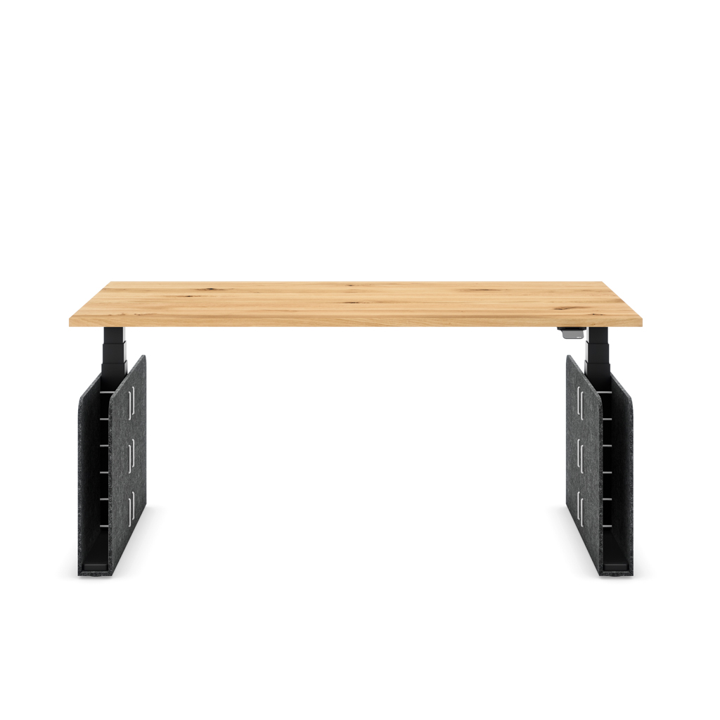 Höhenverstellbarer Schreibtisch Masterlift® Flex Akustix®-Edition, Rechteck Dunkelgrau, Eiche Dekor/Schwarz 160x80