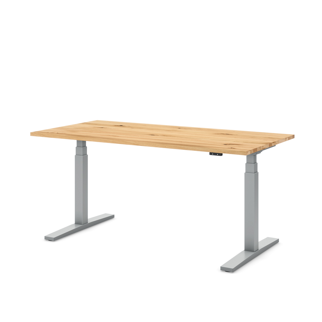 Höhenverstellbarer Schreibtisch Imperio® Lift Q2 Eiche Massivholz/Silber 180x80