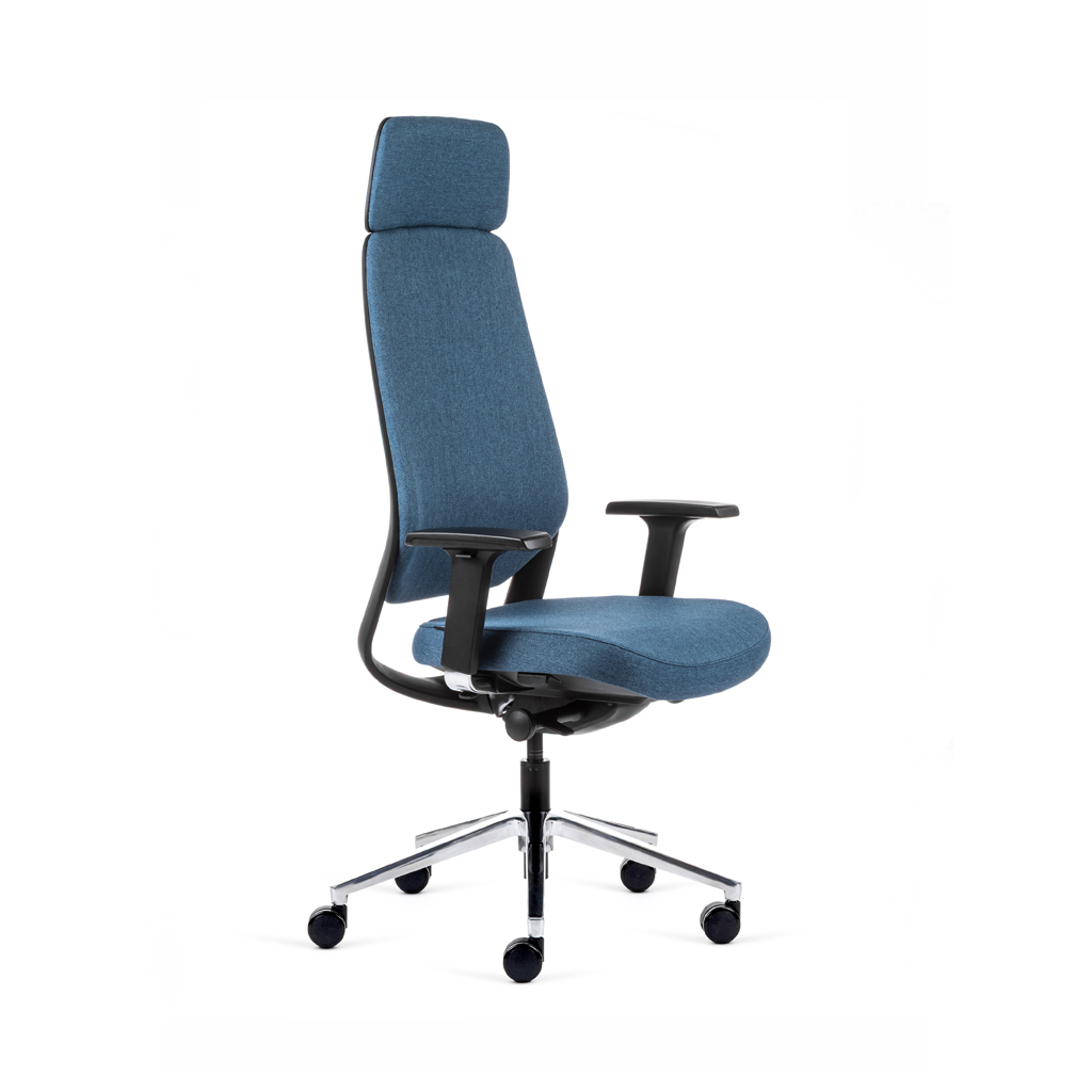 Teamo® Plush Plus - Ergonomischer Bürostuhl mit Kopfstütze, Vollpolster, Schwarz/Blau