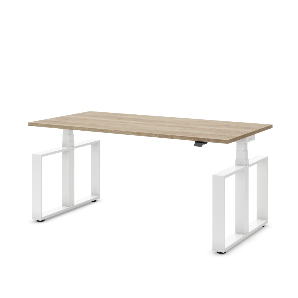 Höhenverstellbarer Schreibtisch Masterlift® Flex Loop-Edition, Stahl Rechteck, Eiche Dekor/Weiss 180x80