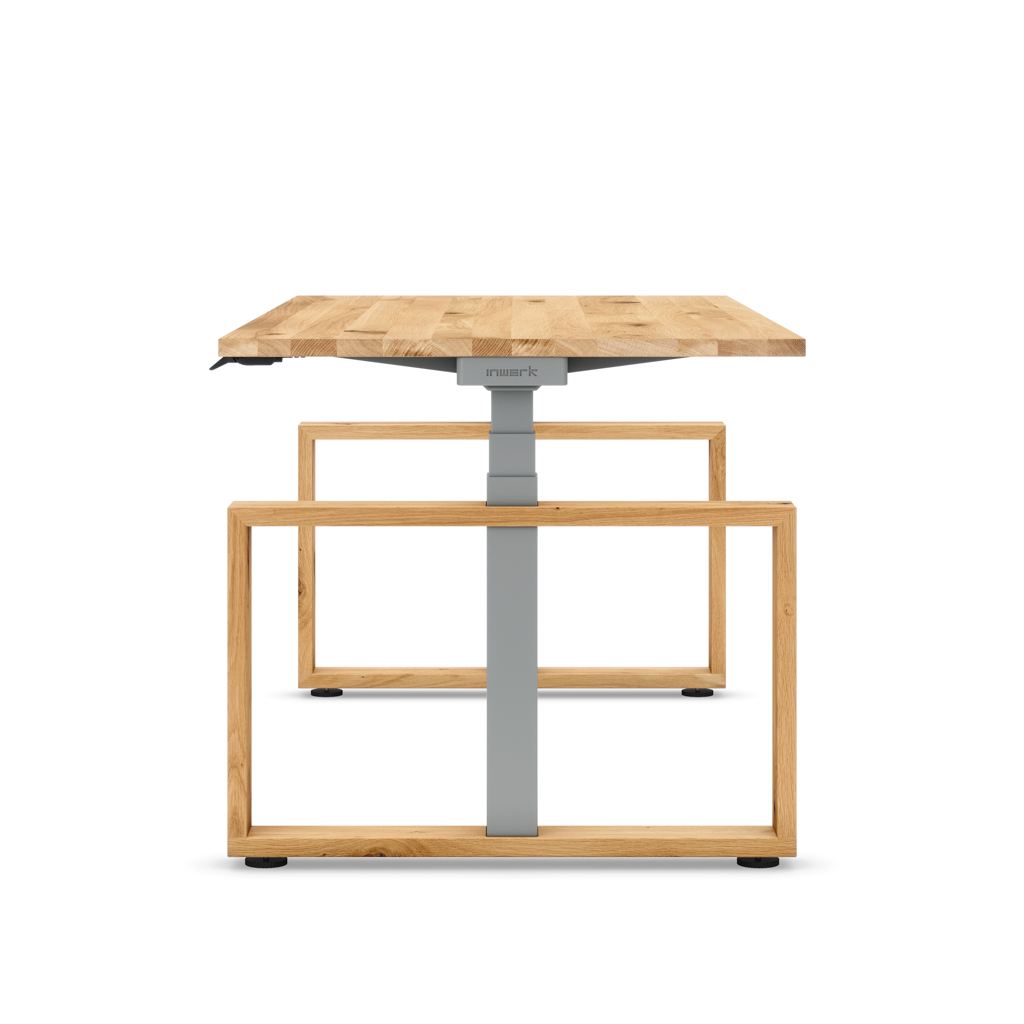 Höhenverstellbarer Schreibtisch Masterlift® Flex Loop-Edition, Holz Rechteck, Eiche Massivholz/Silber 160x80