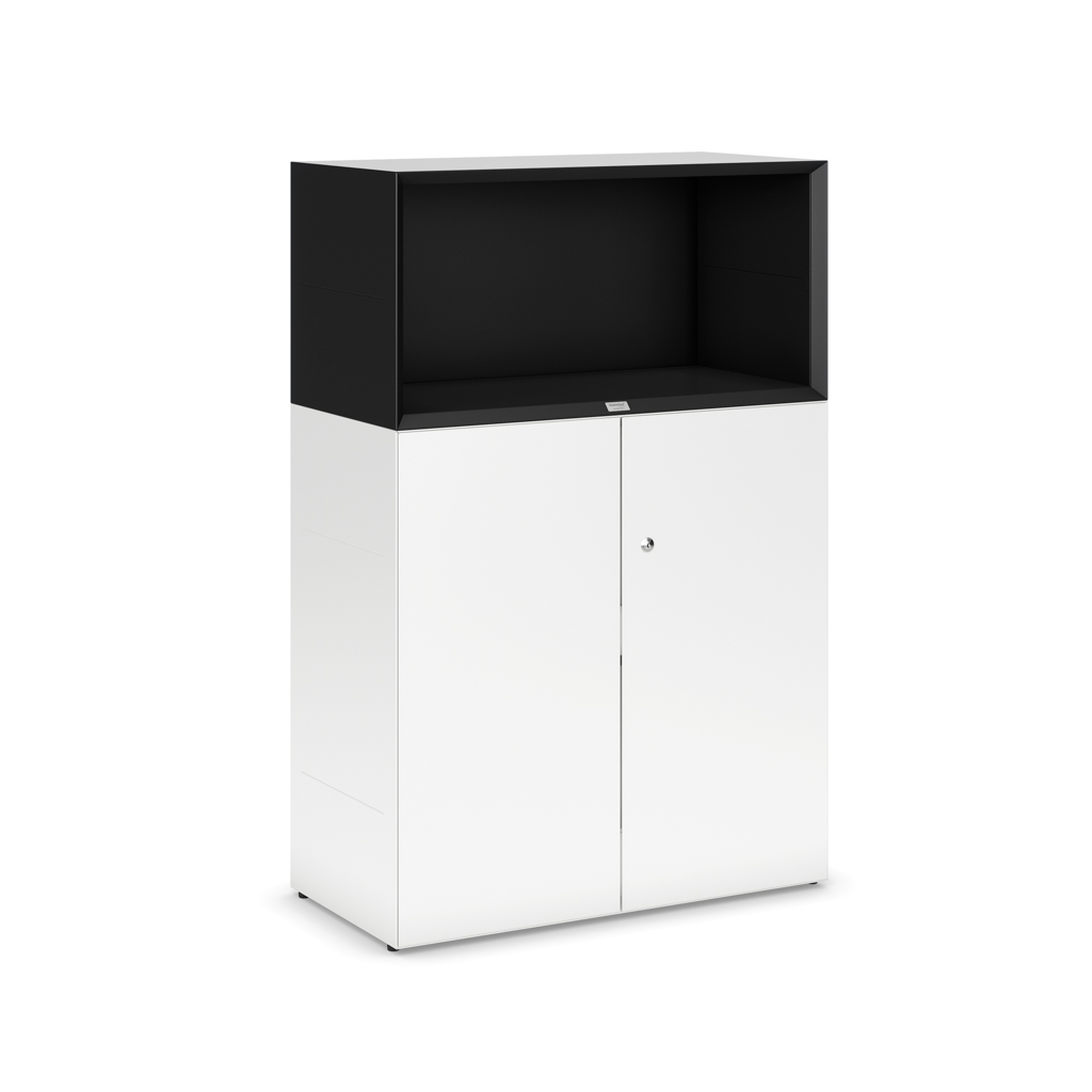 Sideboard Masterbox® B 80 x H 120 cm 3 OH, Weiss/Schwarz