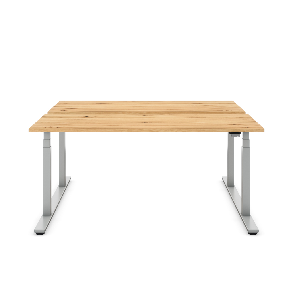 Höhenverstellbarer Team-Schreibtisch Masterlift® Flex Light, Eiche Massivholz/Silber 160x80