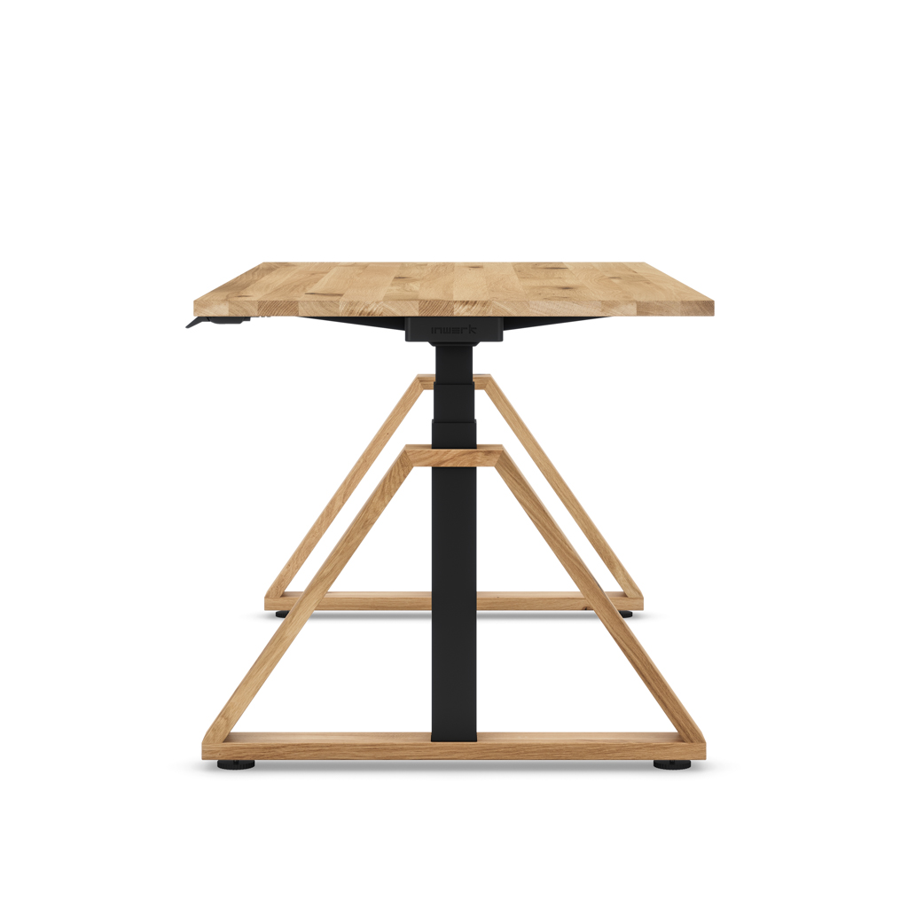 Höhenverstellbarer Schreibtisch Masterlift® Flex Loop-Edition, Holz Trapez, Eiche Massivholz/Schwarz 160x80