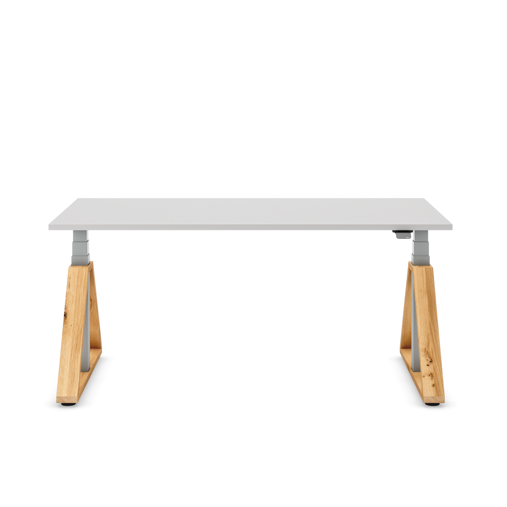 Höhenverstellbarer Schreibtisch Masterlift® Flex Loop-Edition, Holz Trapez, Lichtgrau Dekor/Schwarz 160x80