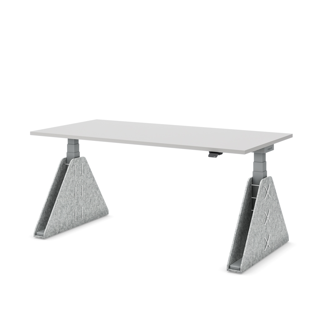 Höhenverstellbarer Schreibtisch Masterlift® Flex Akustix®-Edition, Trapez Hellgrau, Lichtgrau Dekor/Silber 160x80