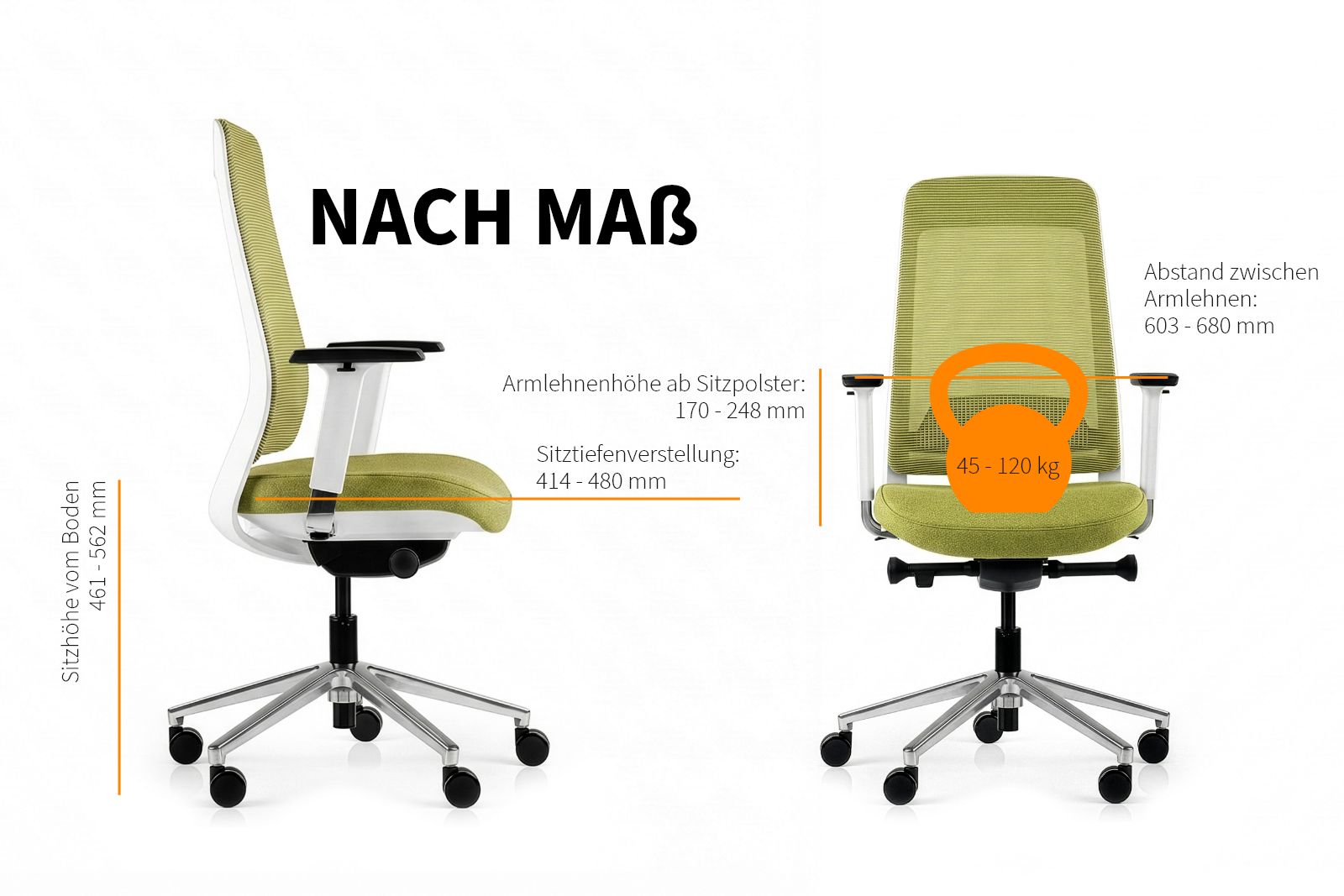 Inwerk Teamo® Original - Ergonomischer Bürostuhl, Weiß/Grün