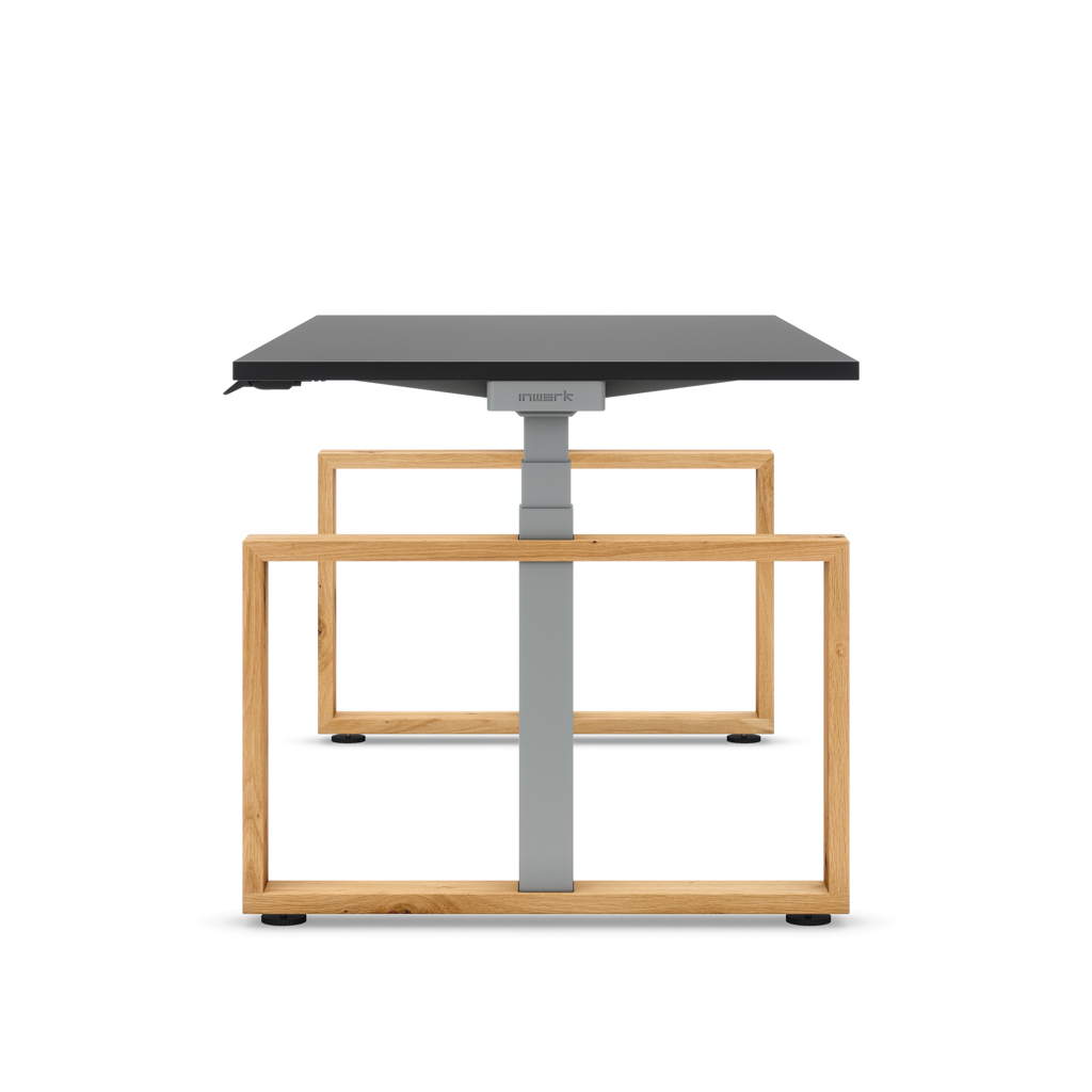 Höhenverstellbarer Schreibtisch Masterlift® Flex Loop-Edition, Holz Rechteck, Schwarz Dekor/Silber 200x80