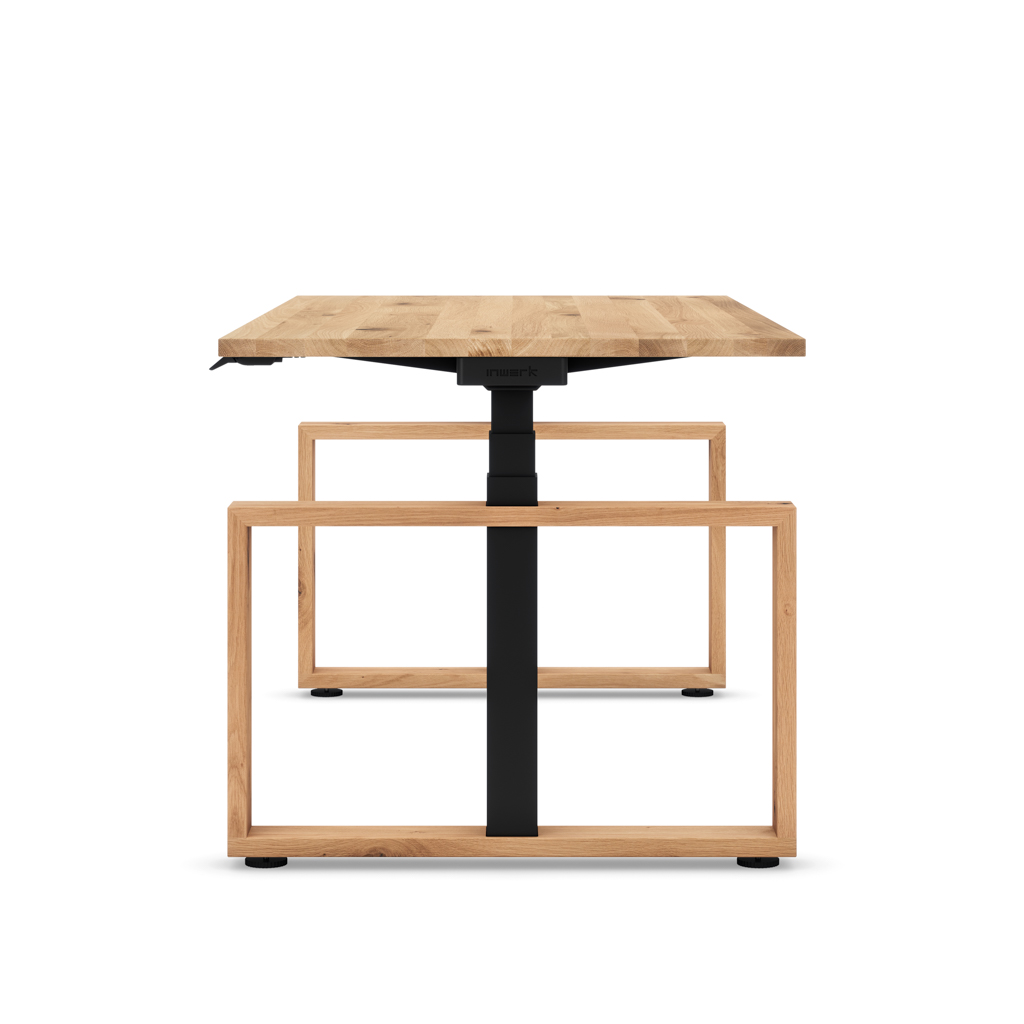 Höhenverstellbarer Schreibtisch Masterlift® Flex Loop-Edition, Holz Rechteck, Eiche Massivholz/Schwarz 160x80