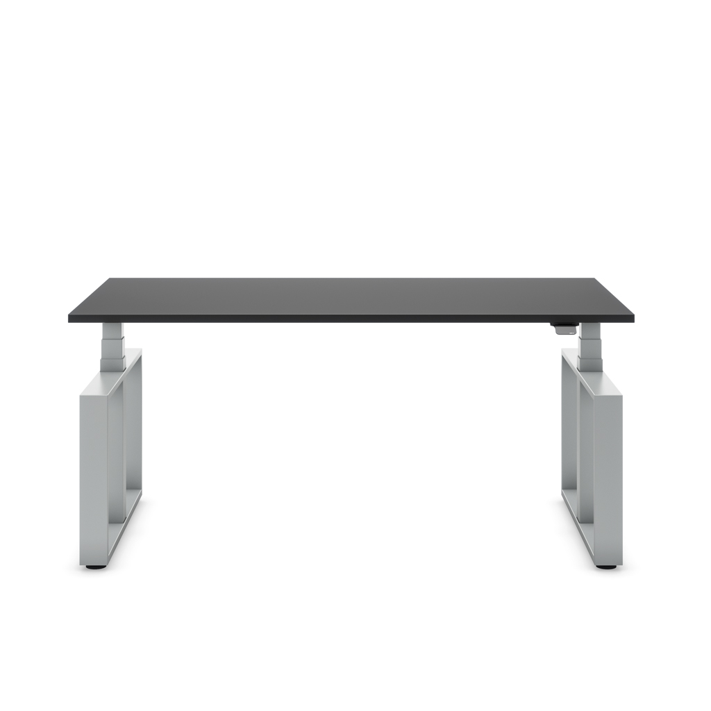 Höhenverstellbarer Schreibtisch Masterlift® Flex Loop-Edition, Stahl Rechteck, Schwarz Dekor/Silber 120x80