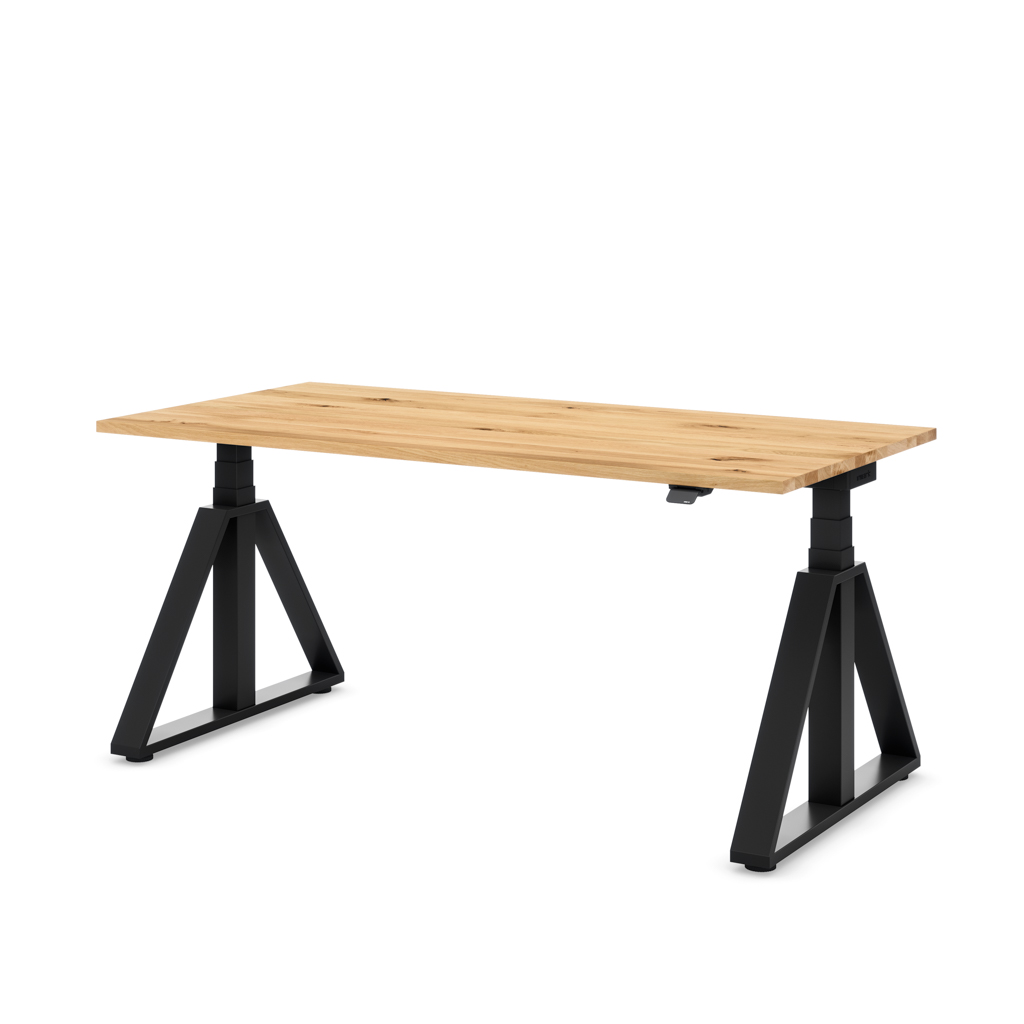 Höhenverstellbarer Schreibtisch Masterlift® Flex Loop-Edition, Stahl Trapez, Eiche Massivholz/Schwarz 180x80