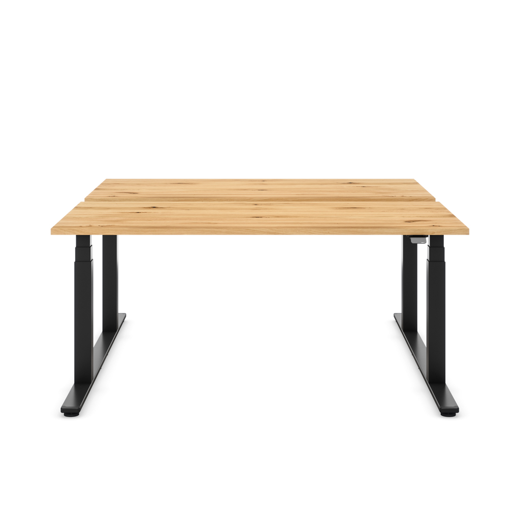 Höhenverstellbarer Team-Schreibtisch Masterlift® Flex Basic, Eiche Massivholz/Schwarz 160x80
