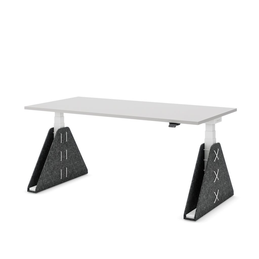 Höhenverstellbarer Schreibtisch Masterlift® Flex Akustix®-Edition, Trapez Dunkelgrau, Lichtgrau Dekor/Weiss 160x80
