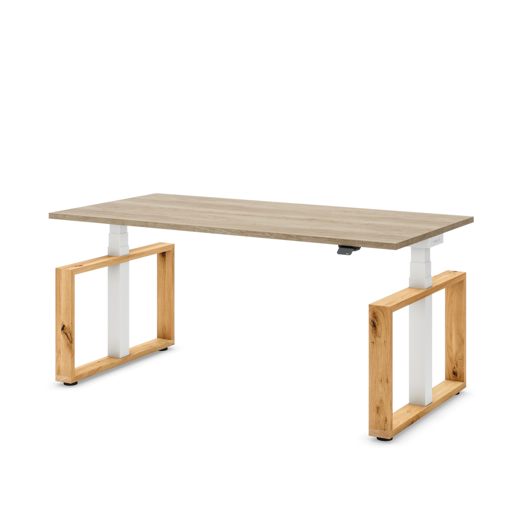 Höhenverstellbarer Schreibtisch Masterlift® Flex Loop-Edition, Holz Rechteck, Eiche Dekor/Weiss 160x80