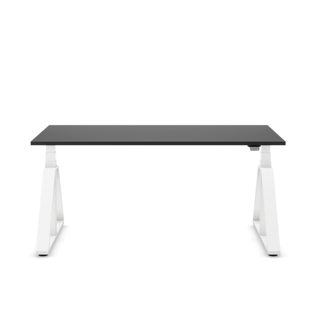 Höhenverstellbarer Schreibtisch Masterlift® Flex Loop-Edition, Stahl Trapez, Schwarz Dekor/Weiss 120x80