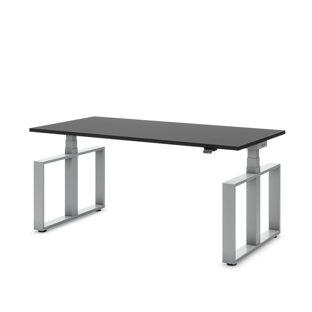 Höhenverstellbarer Schreibtisch Masterlift® Flex Loop-Edition, Stahl Rechteck, Schwarz Dekor/Silber 120x80