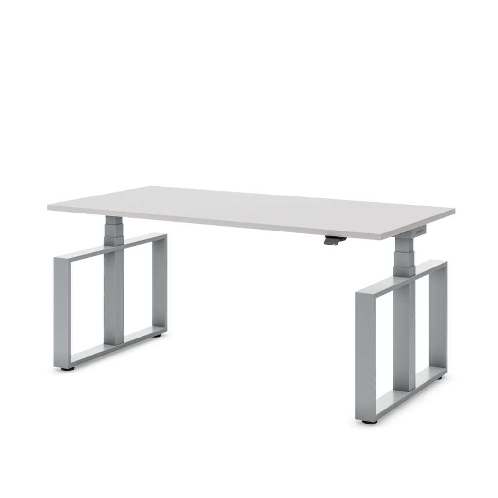 Höhenverstellbarer Schreibtisch Masterlift® Flex Loop-Edition, Stahl Rechteck, Lichtgrau Dekor/Silber 180x80